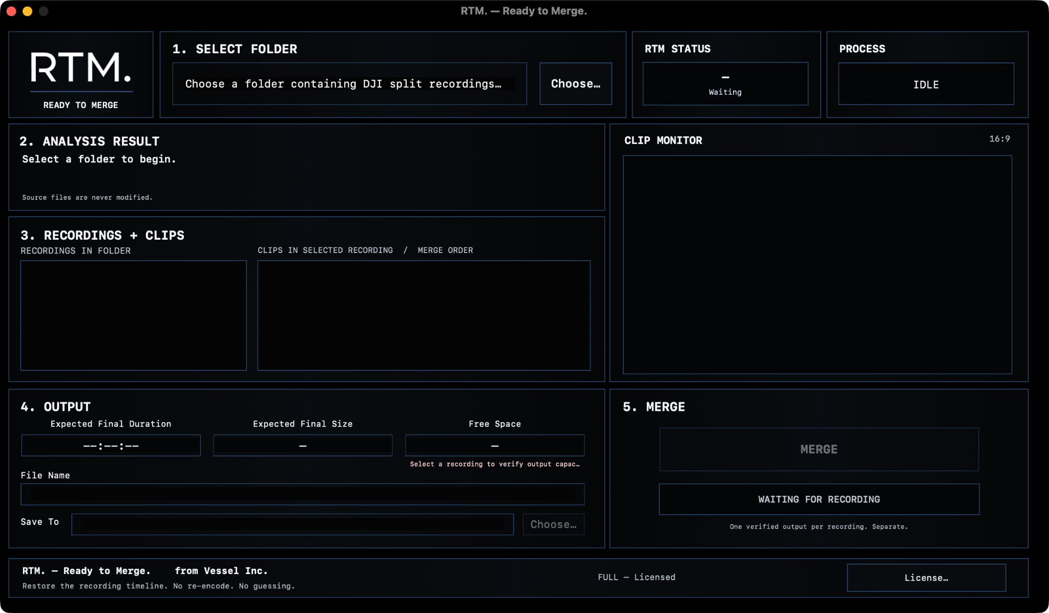 RTM. initial screen